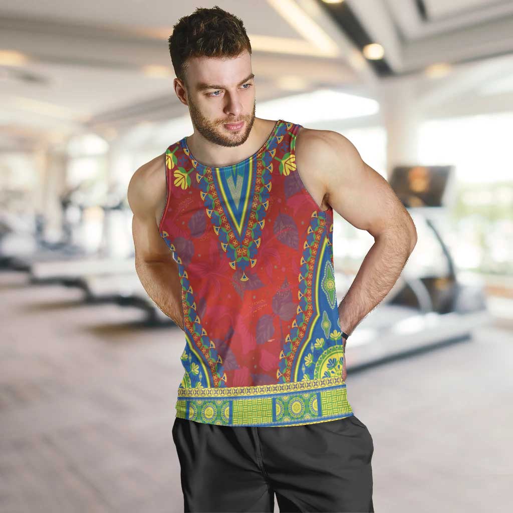 Haiti Choeblack Dashiki Style Men Tank Top Red Color