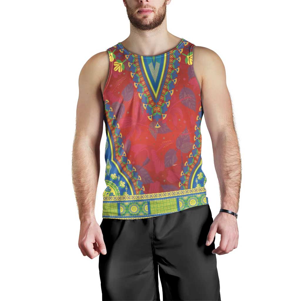 Haiti Choeblack Dashiki Style Men Tank Top Red Color
