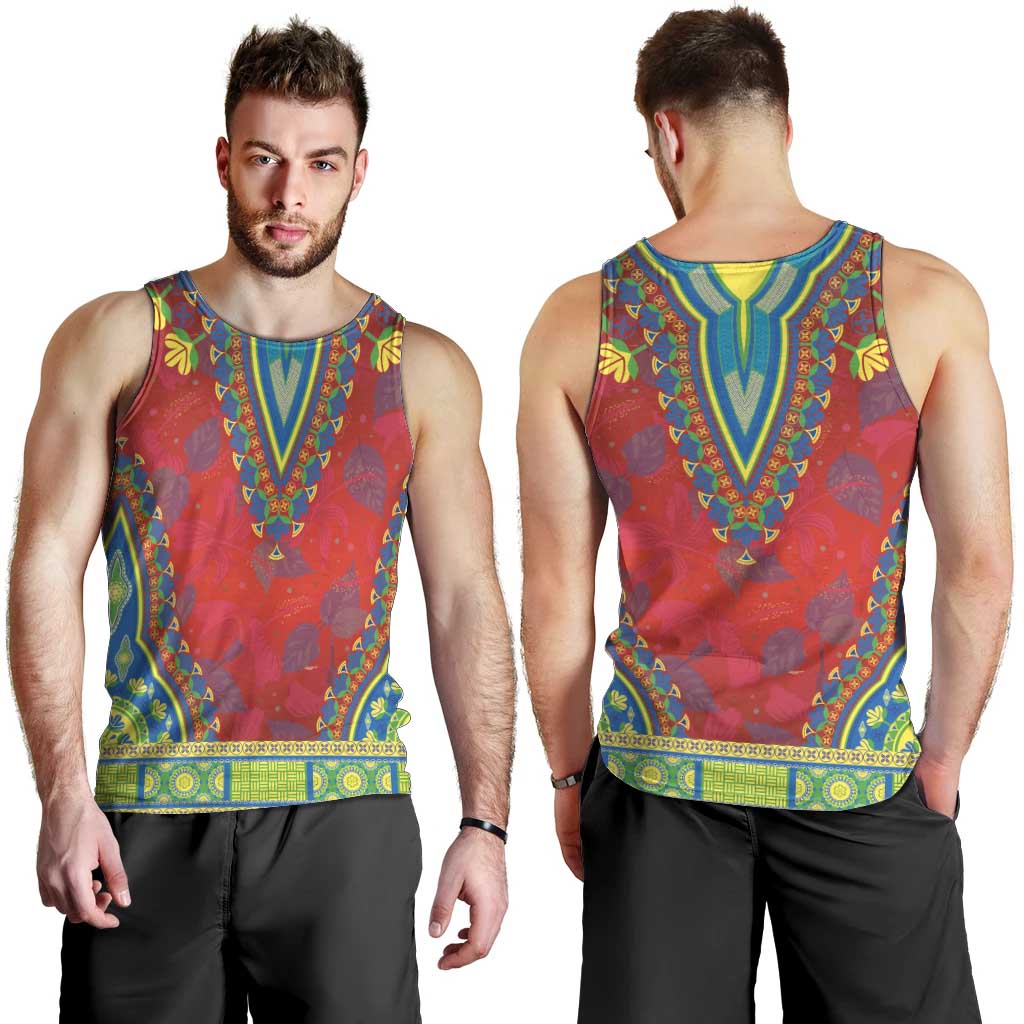 Haiti Choeblack Dashiki Style Men Tank Top Red Color