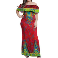 Haiti Choeblack Dashiki Style Off Shoulder Maxi Dress Red Color