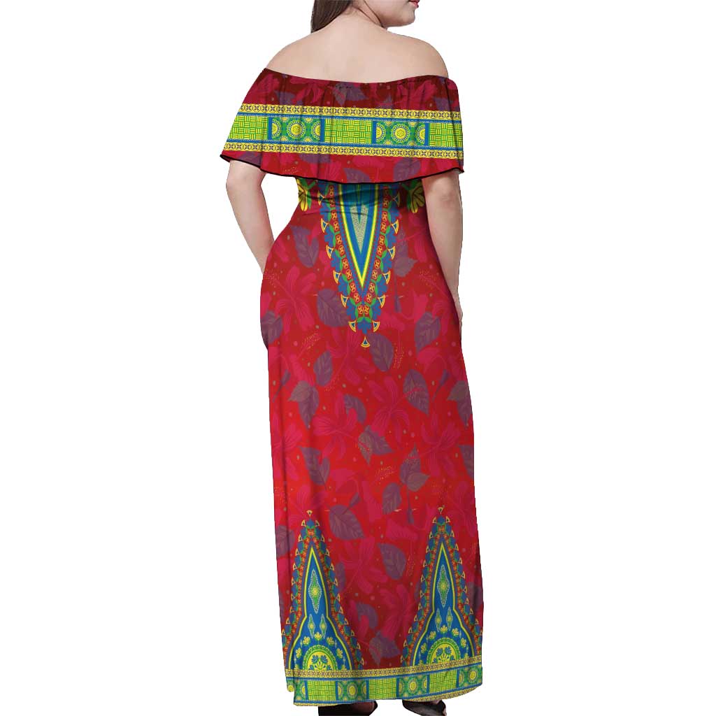 Haiti Choeblack Dashiki Style Off Shoulder Maxi Dress Red Color