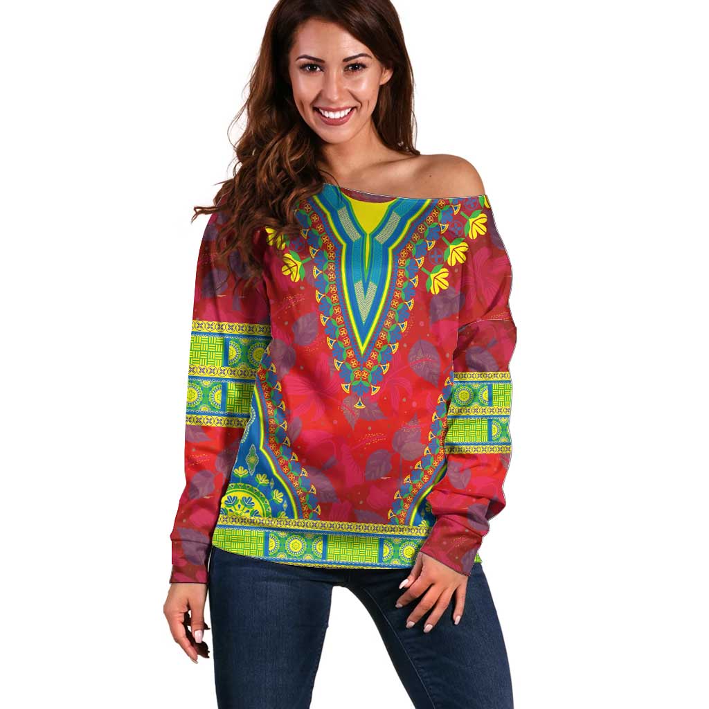 Haiti Choeblack Dashiki Style Off Shoulder Sweater Red Color