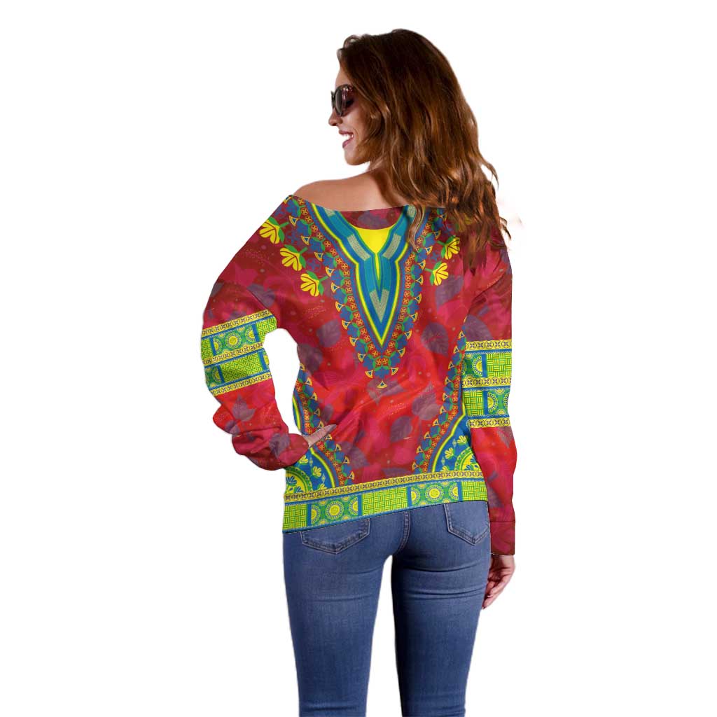 Haiti Choeblack Dashiki Style Off Shoulder Sweater Red Color