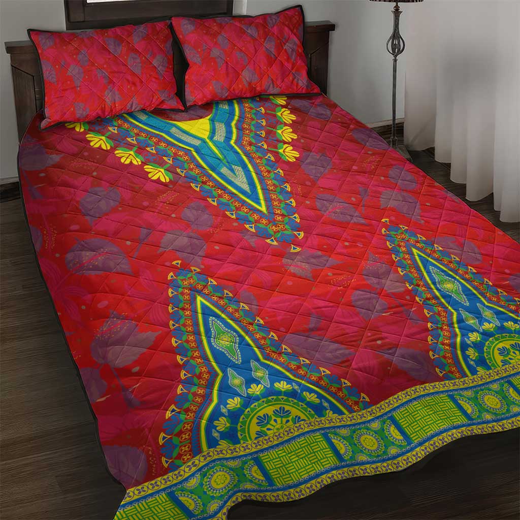 Haiti Choeblack Dashiki Style Quilt Bed Set Red Color