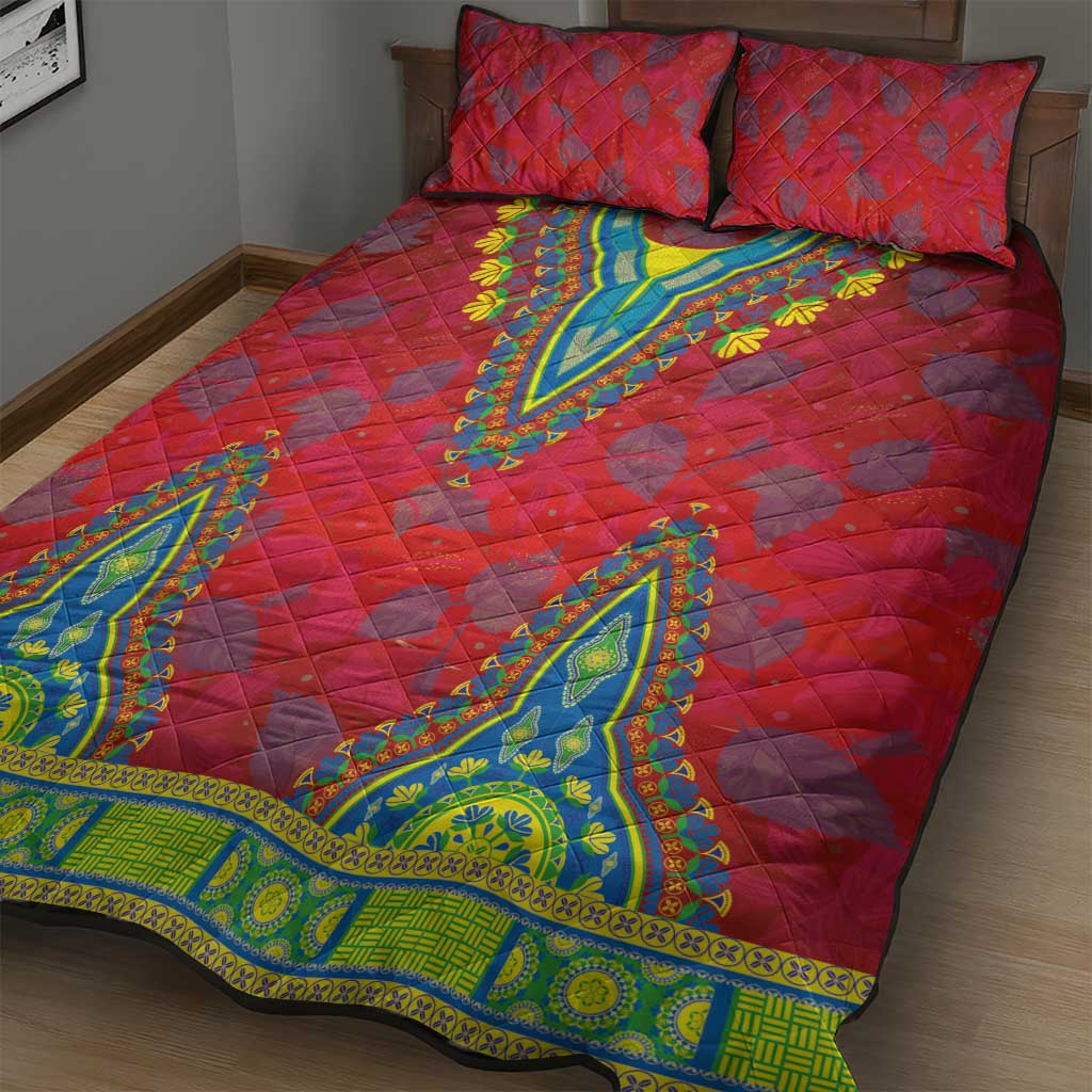 Haiti Choeblack Dashiki Style Quilt Bed Set Red Color