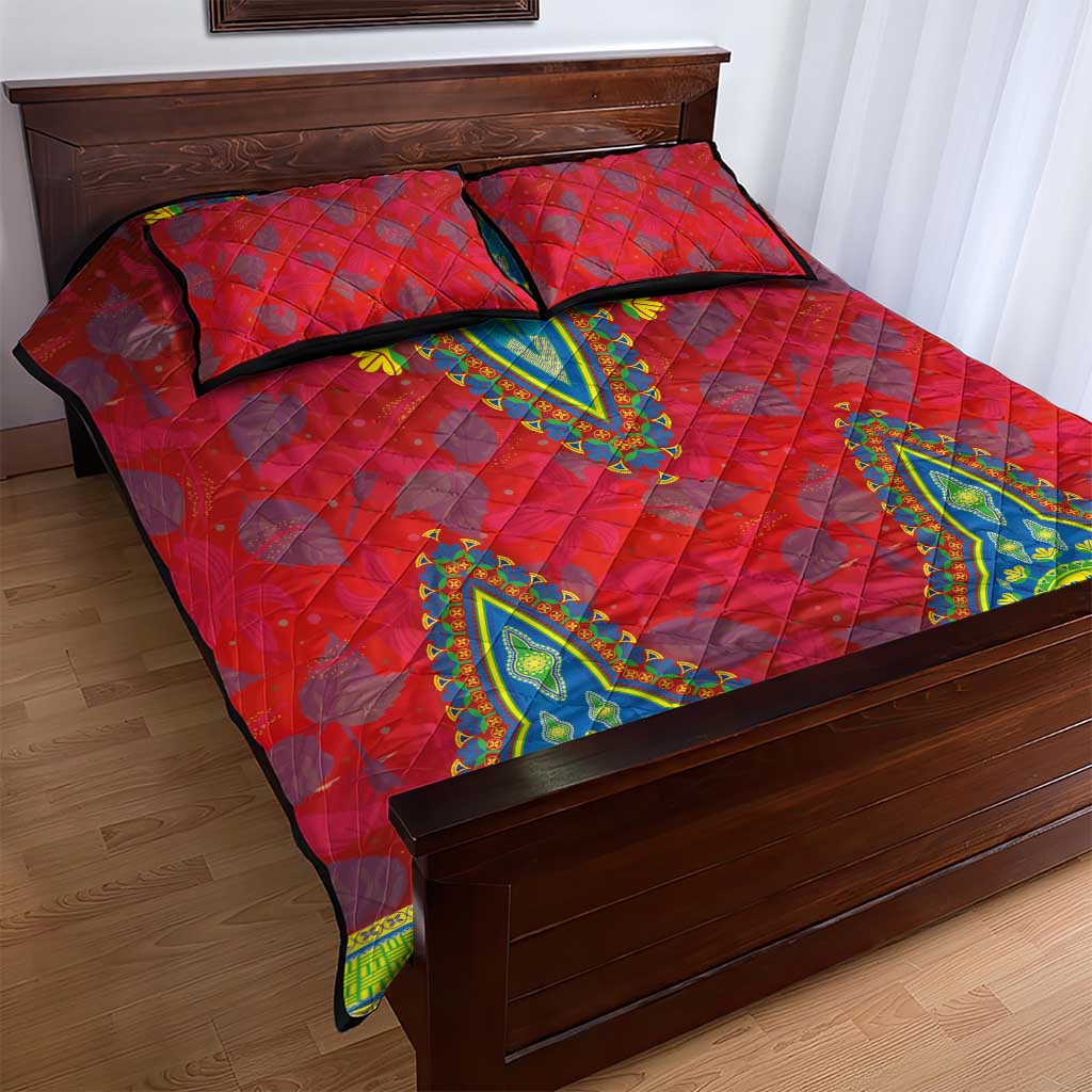 Haiti Choeblack Dashiki Style Quilt Bed Set Red Color