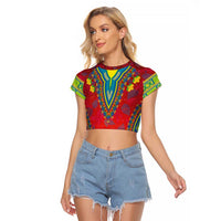 Haiti Choeblack Dashiki Style Raglan Cropped T Shirt Red Color