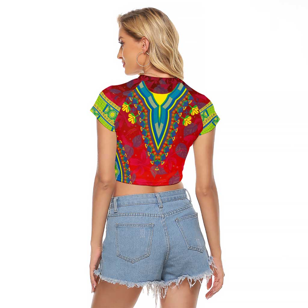Haiti Choeblack Dashiki Style Raglan Cropped T Shirt Red Color
