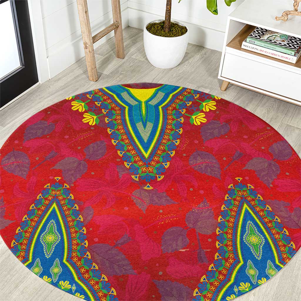 Haiti Choeblack Dashiki Style Round Carpet Red Color