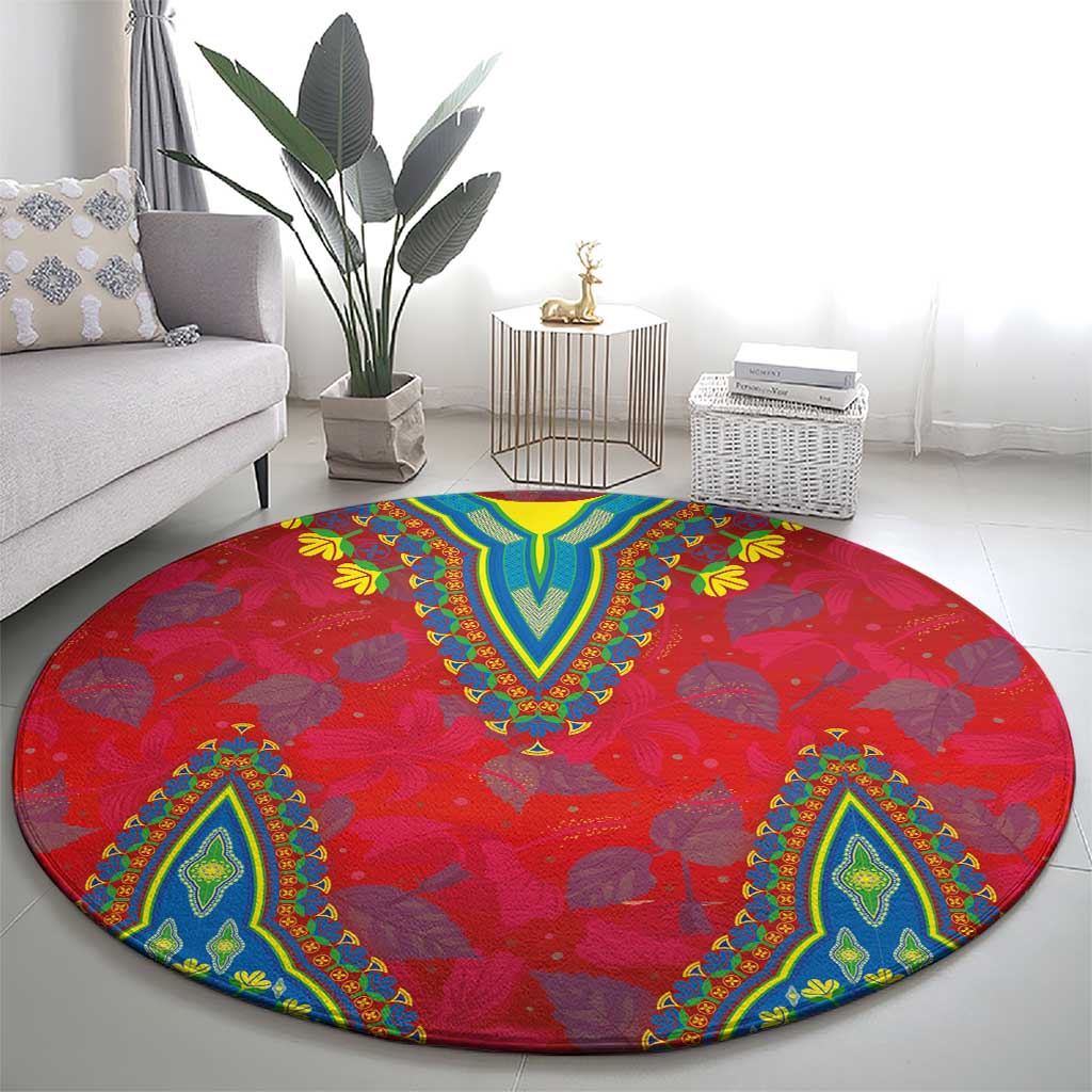 Haiti Choeblack Dashiki Style Round Carpet Red Color