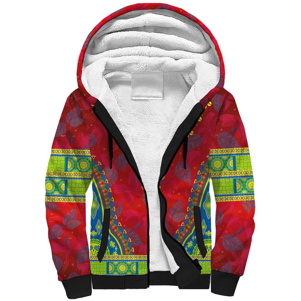 Haiti Choeblack Dashiki Style Sherpa Hoodie Red Color