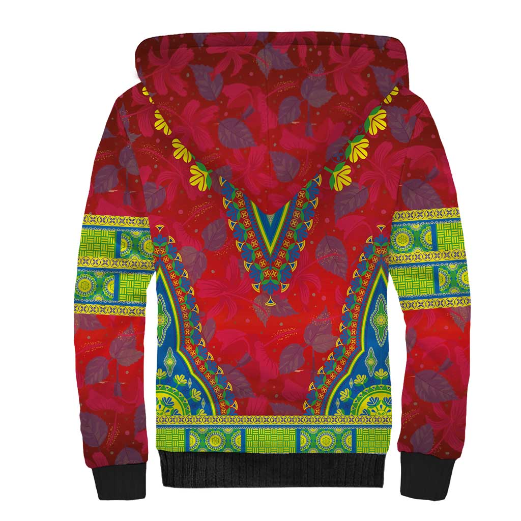 Haiti Choeblack Dashiki Style Sherpa Hoodie Red Color