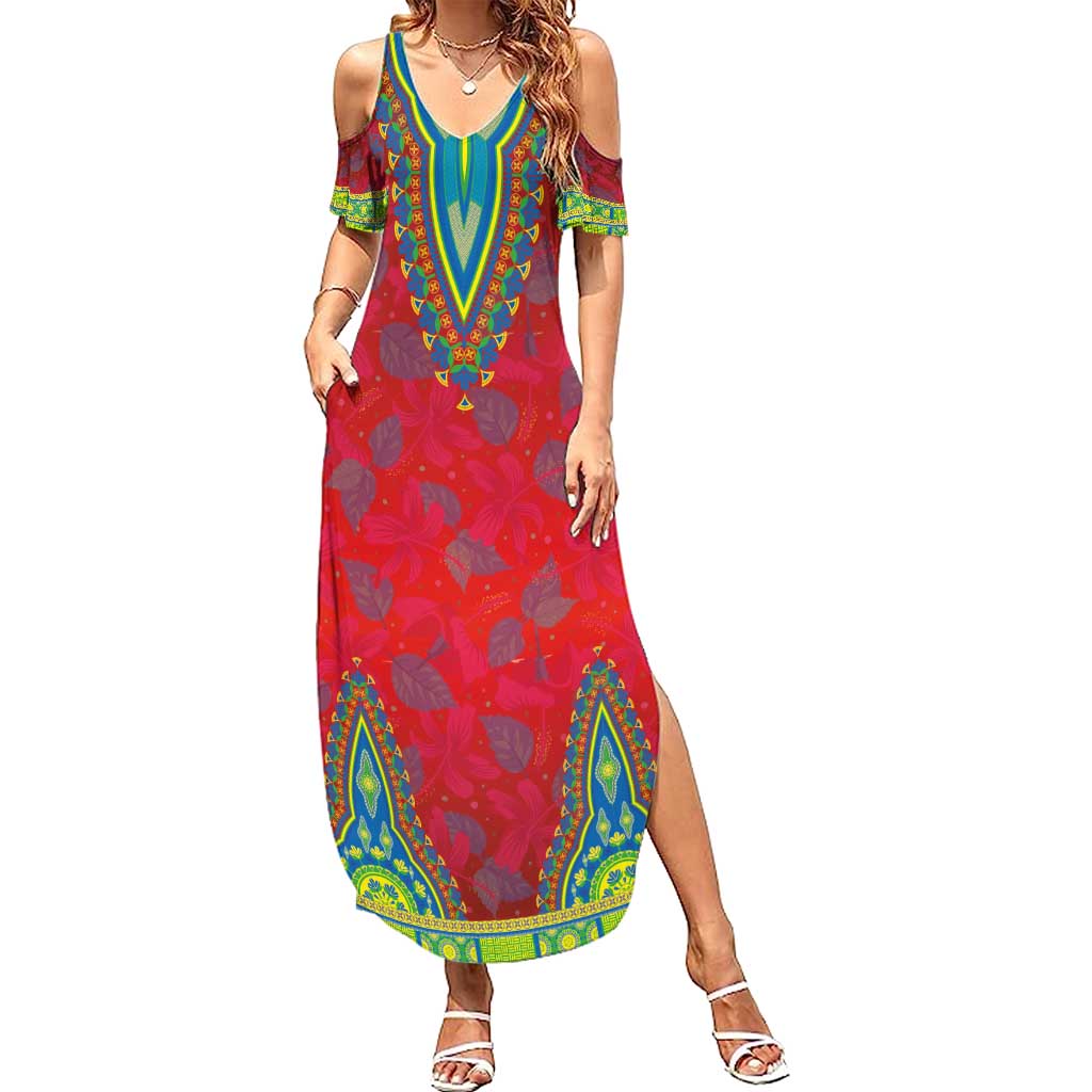 Haiti Choeblack Dashiki Style Summer Maxi Dress Red Color