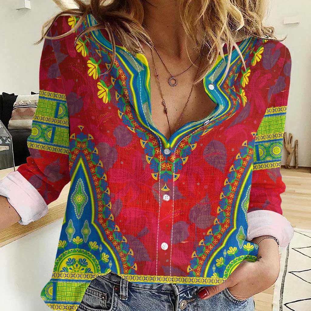 Haiti Choeblack Dashiki Style Women Casual Shirt Red Color