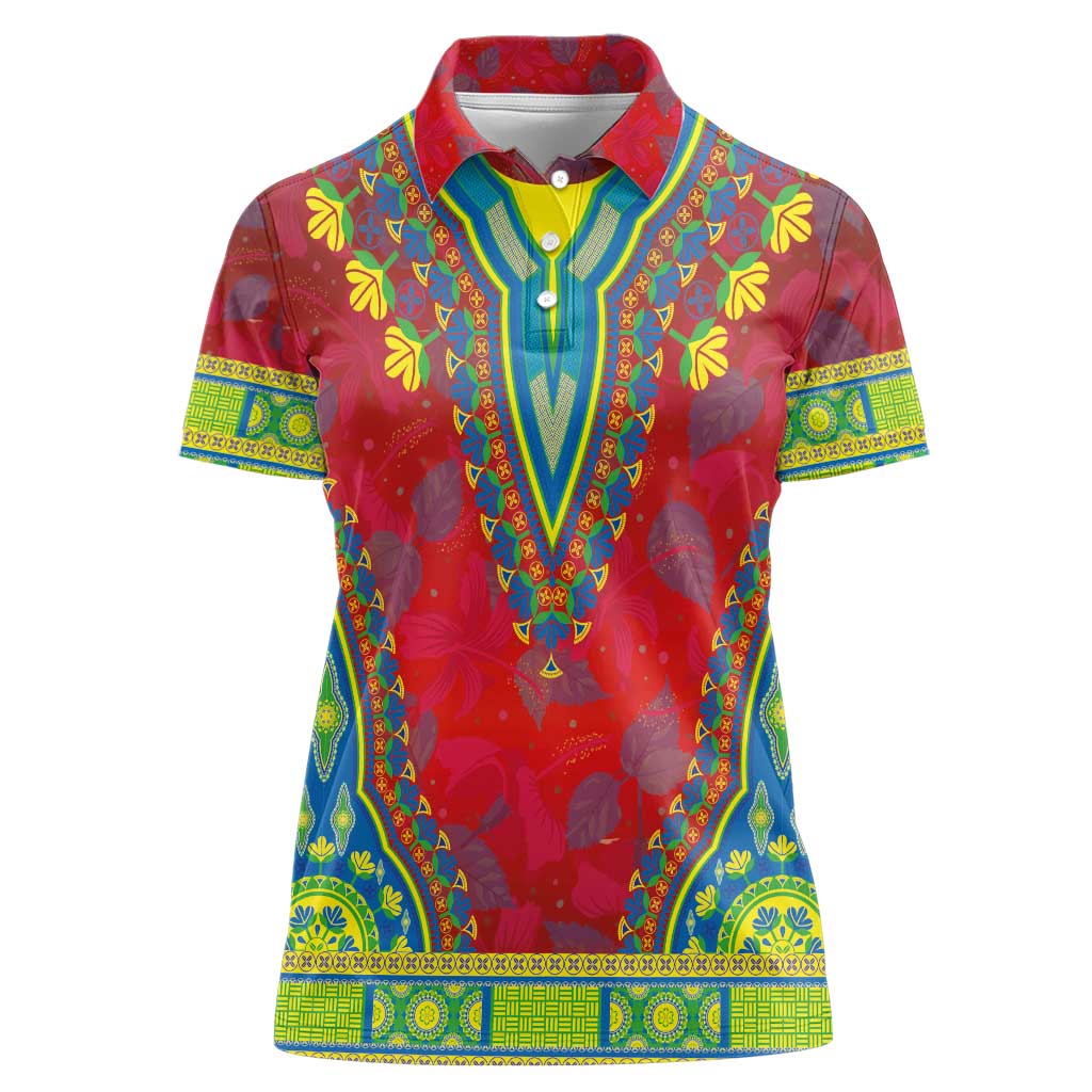 Haiti Choeblack Dashiki Style Women Polo Shirt Red Color