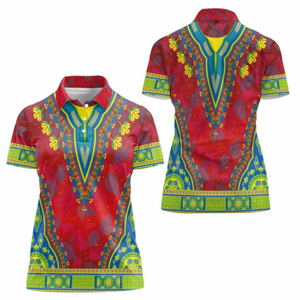 Haiti Choeblack Dashiki Style Women Polo Shirt Red Color