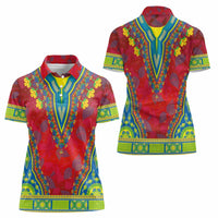 Haiti Choeblack Dashiki Style Women Polo Shirt Red Color