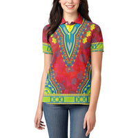 Haiti Choeblack Dashiki Style Women Polo Shirt Red Color