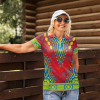 Haiti Choeblack Dashiki Style Women Polo Shirt Red Color