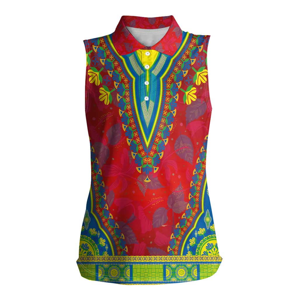 Haiti Choeblack Dashiki Style Women Sleeveless Polo Shirt Red Color