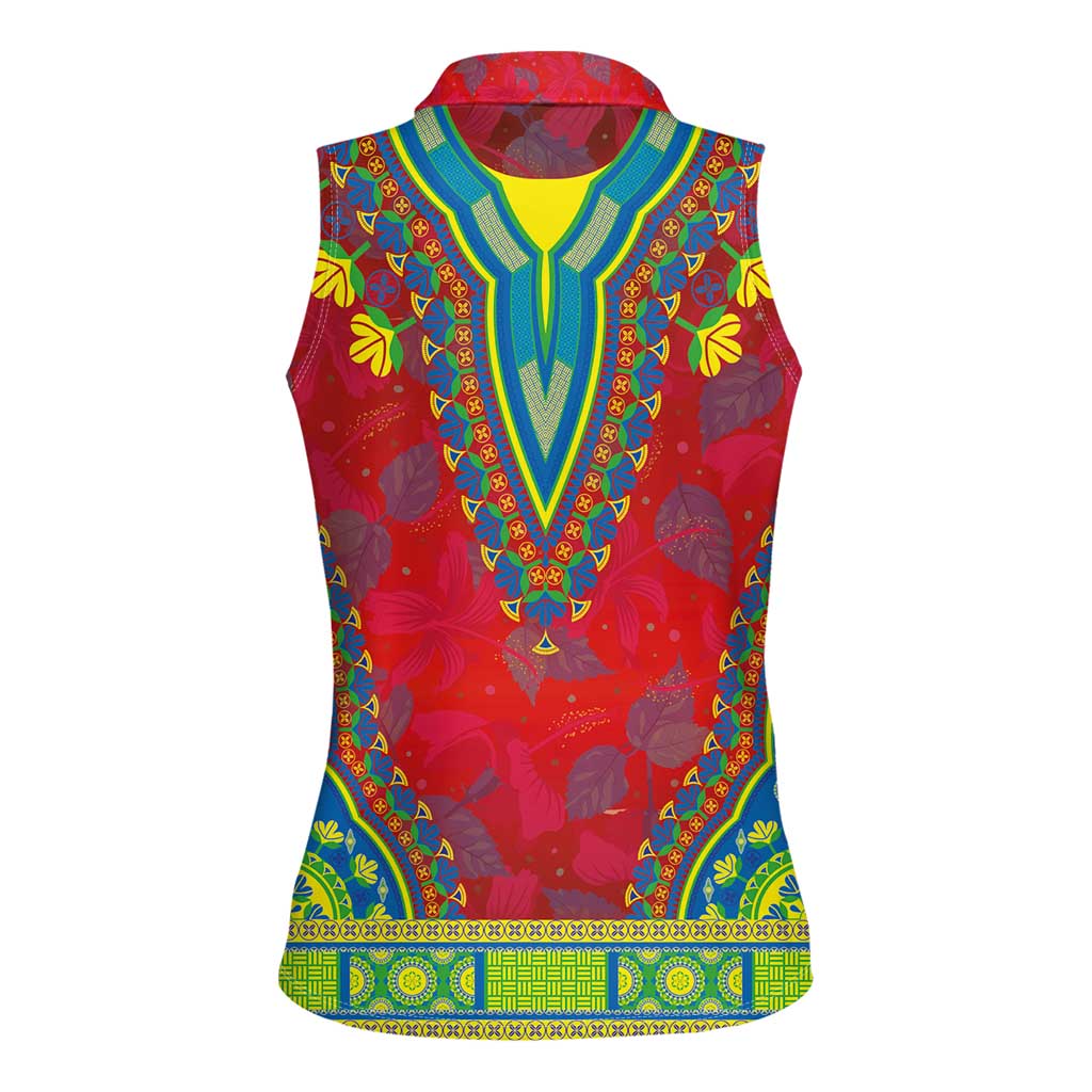 Haiti Choeblack Dashiki Style Women Sleeveless Polo Shirt Red Color