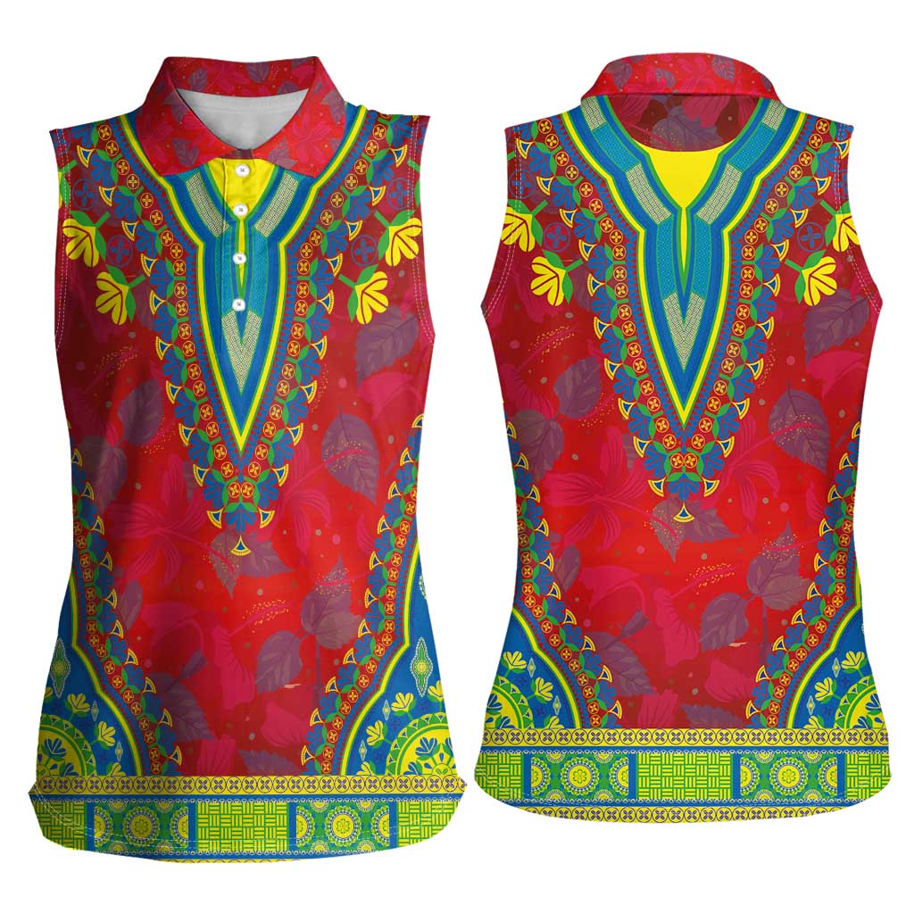 Haiti Choeblack Dashiki Style Women Sleeveless Polo Shirt Red Color