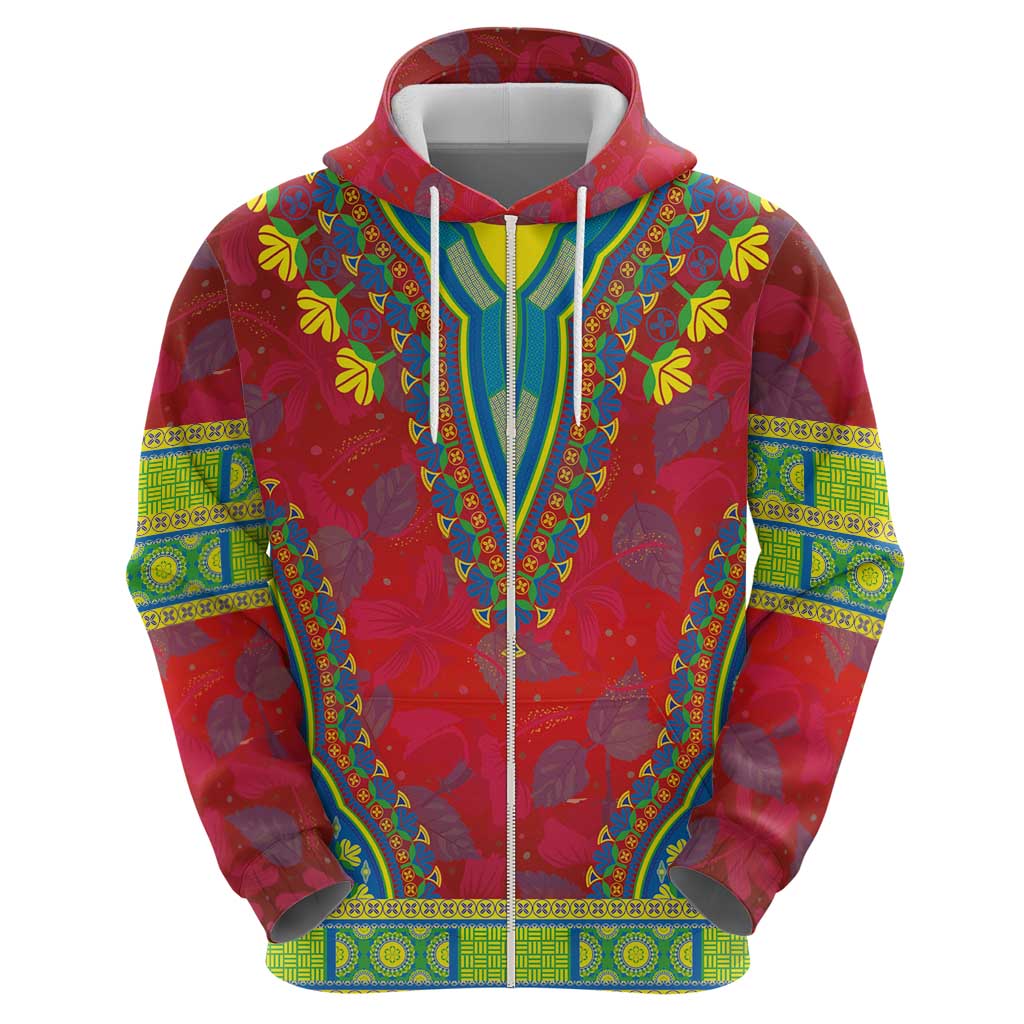 Haiti Choeblack Dashiki Style Zip Hoodie Red Color