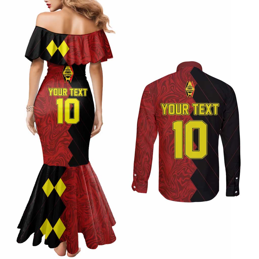 Custom Belgium Football 2024 Go Champion Couples Matching Mermaid Dress and Long Sleeve Button Shirt
