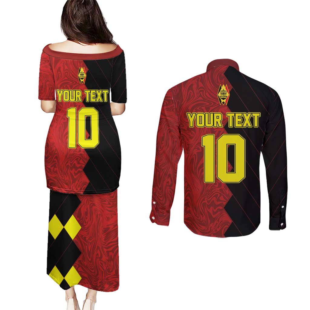 Custom Belgium Football 2024 Go Champion Couples Matching Puletasi and Long Sleeve Button Shirt - Wonder Print Shop