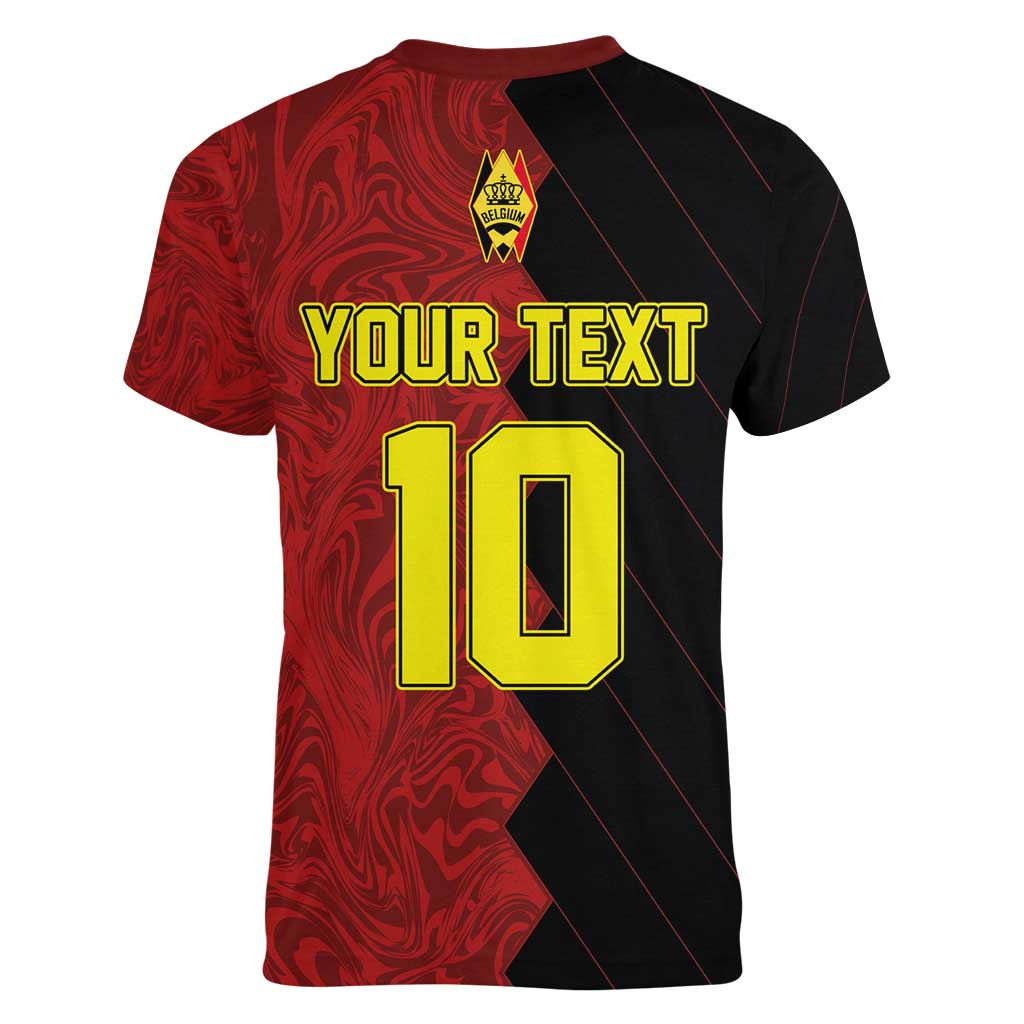 Custom Belgium Football 2024 Go Champion Women V-Neck T-Shirt - Wonder Print Shop