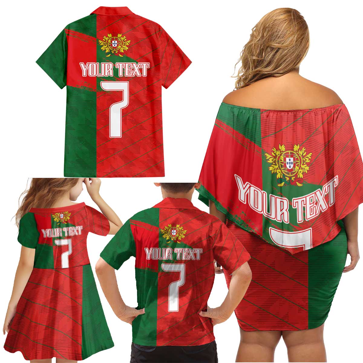 Custom Portugal Football 2024 Go Champion Family Matching Off Shoulder Short Dress and Hawaiian Shirt - Wonder Print Shop
