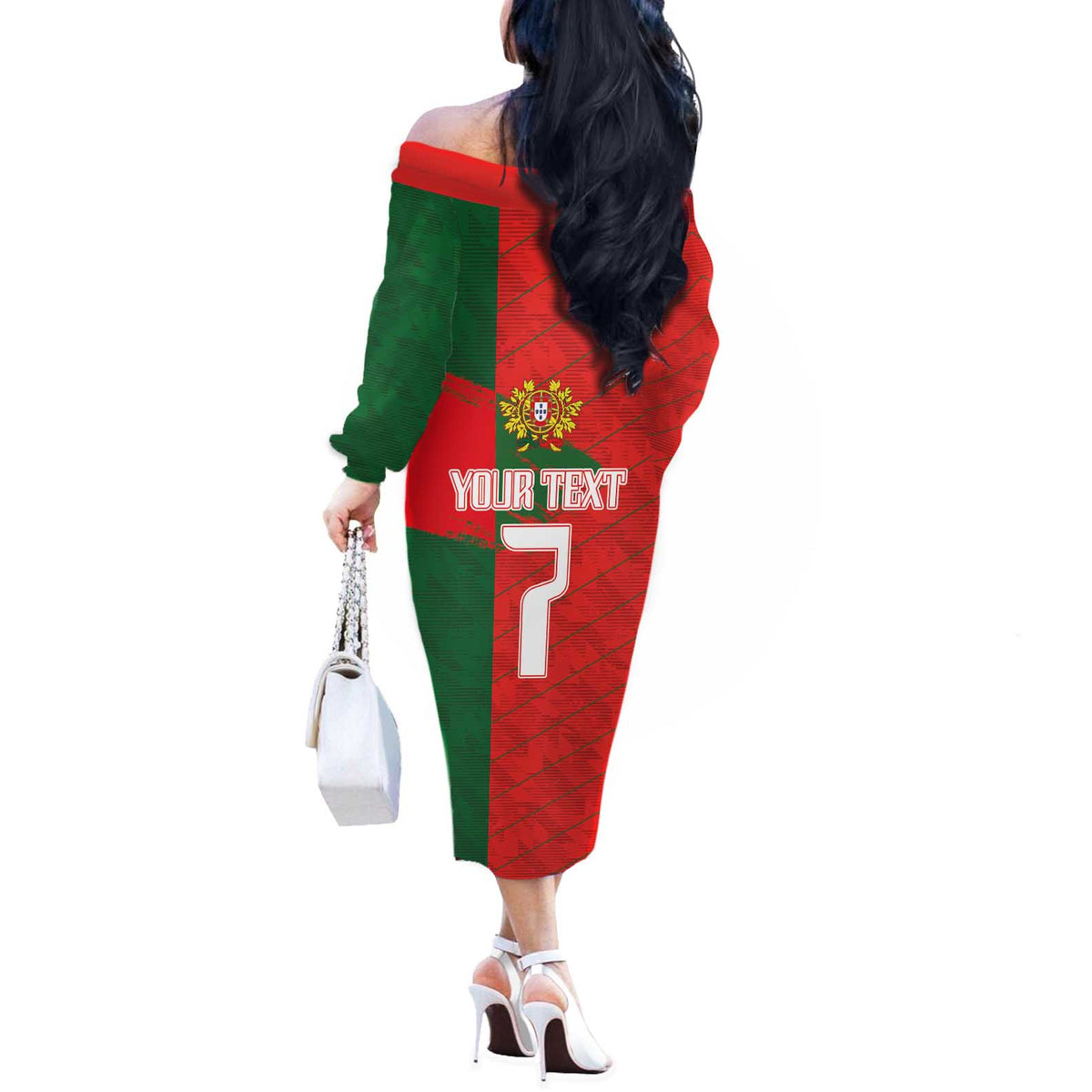 Custom Portugal Football 2024 Go Champion Off The Shoulder Long Sleeve Dress - Wonder Print Shop