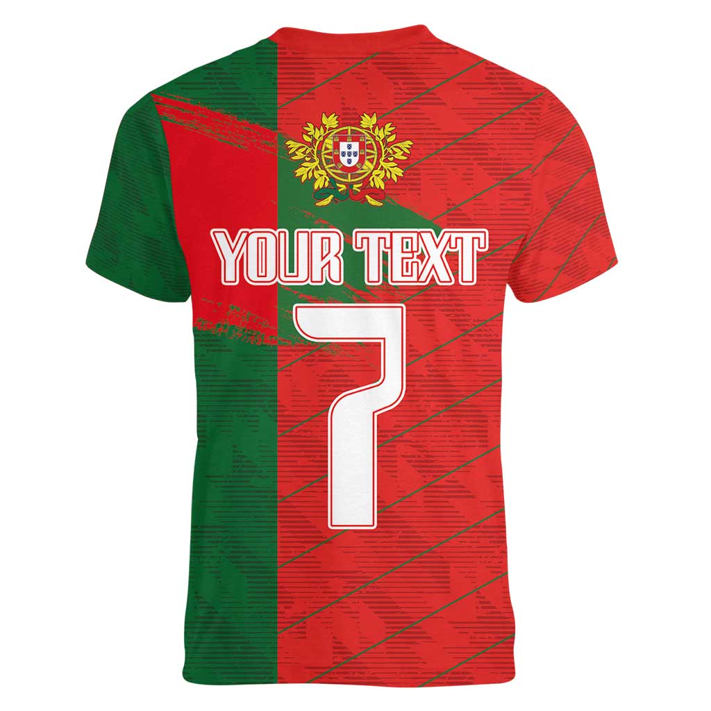 Custom Portugal Football 2024 Go Champion Women V-Neck T-Shirt - Wonder Print Shop