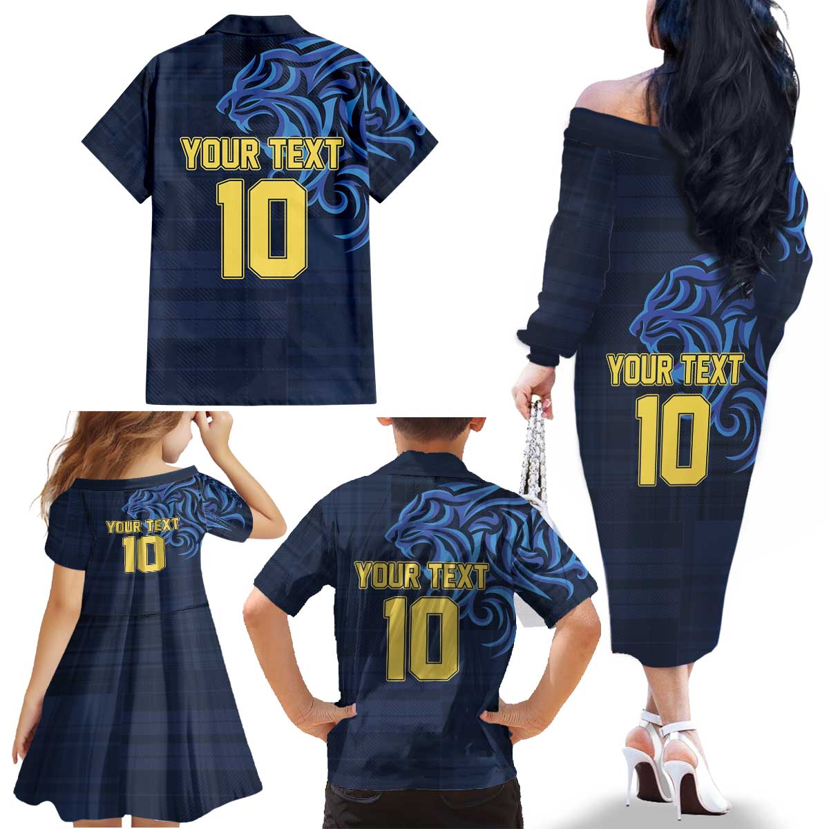 Custom Scotland Football 2024 Go Champion Family Matching Off The Shoulder Long Sleeve Dress and Hawaiian Shirt - Wonder Print Shop