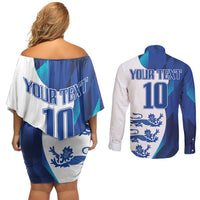 Custom England Football 2024 Go Champion Couples Matching Off Shoulder Short Dress and Long Sleeve Button Shirt - Wonder Print Shop