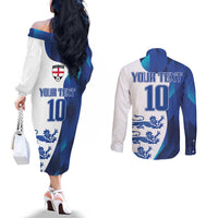 Custom England Football 2024 Go Champion Couples Matching Off The Shoulder Long Sleeve Dress and Long Sleeve Button Shirt