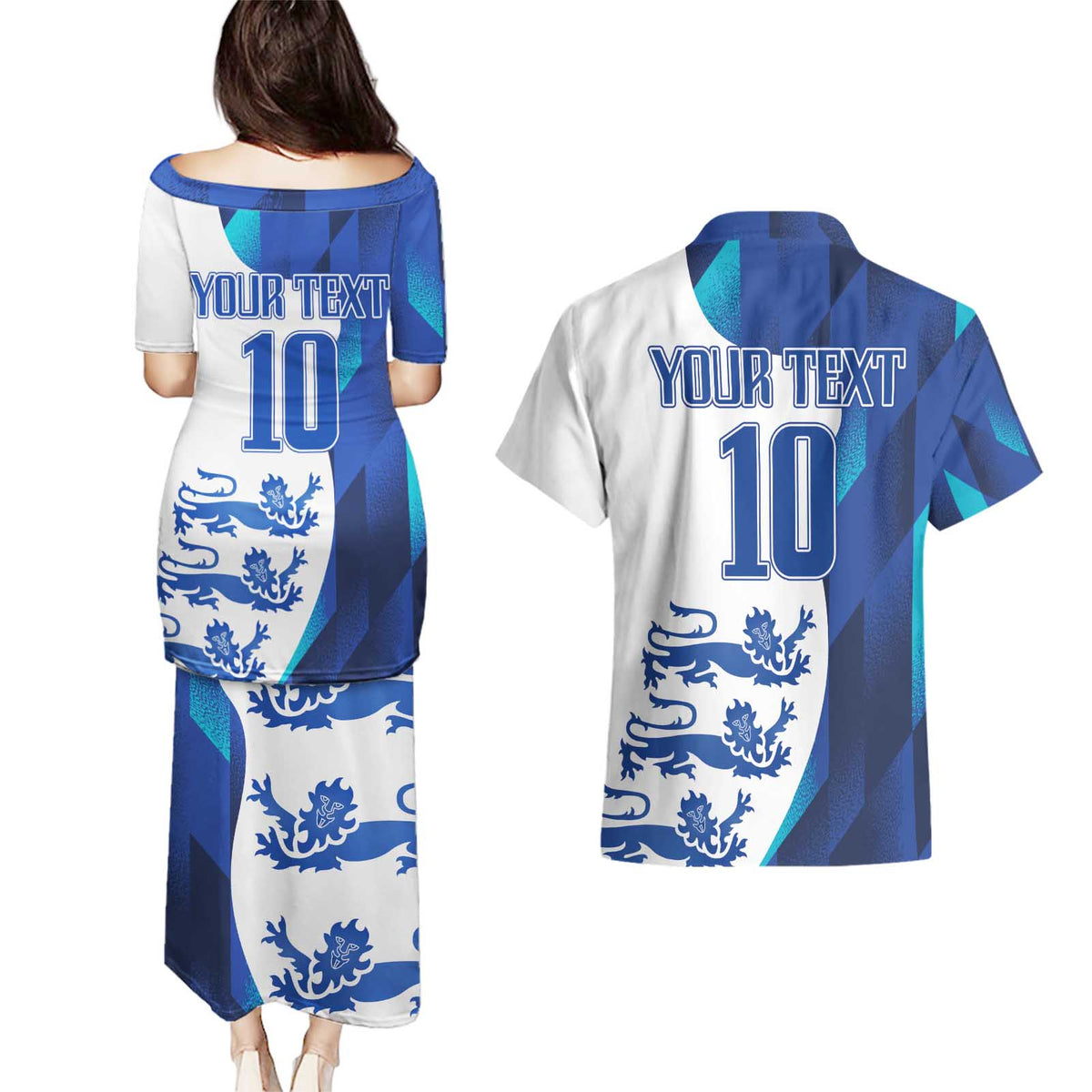 Custom England Football 2024 Go Champion Couples Matching Puletasi and Hawaiian Shirt - Wonder Print Shop