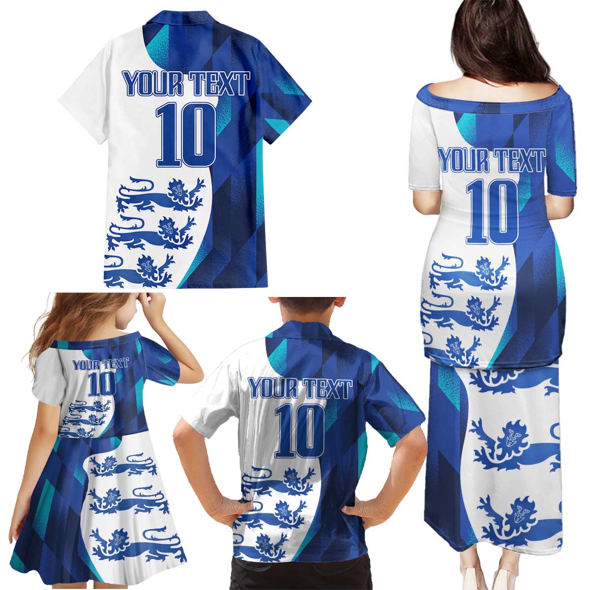 Custom England Football 2024 Go Champion Family Matching Puletasi and Hawaiian Shirt - Wonder Print Shop