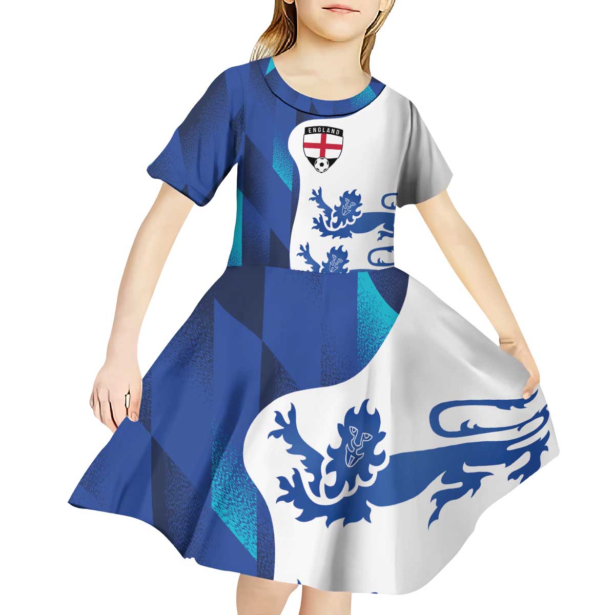 Custom England Football 2024 Go Champion Kid Short Sleeve Dress - Wonder Print Shop