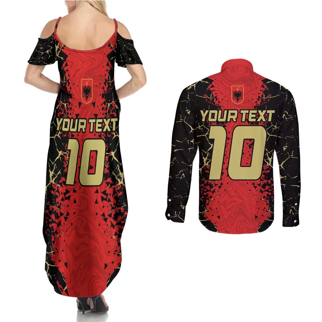 Custom Albania Football 2024 Go Champion Couples Matching Summer Maxi Dress and Long Sleeve Button Shirt - Wonder Print Shop