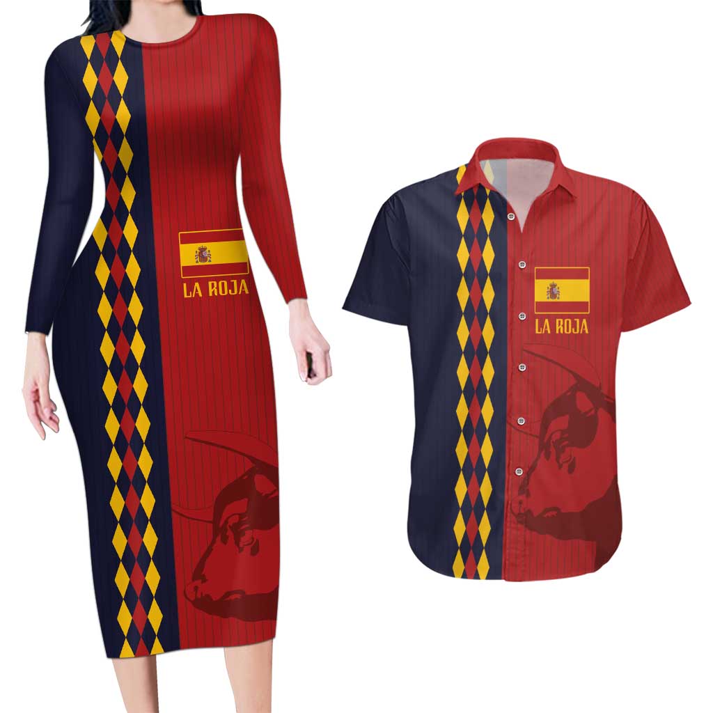 Custom Spain Football 2024 Go Champion Couples Matching Long Sleeve Bodycon Dress and Hawaiian Shirt - Wonder Print Shop