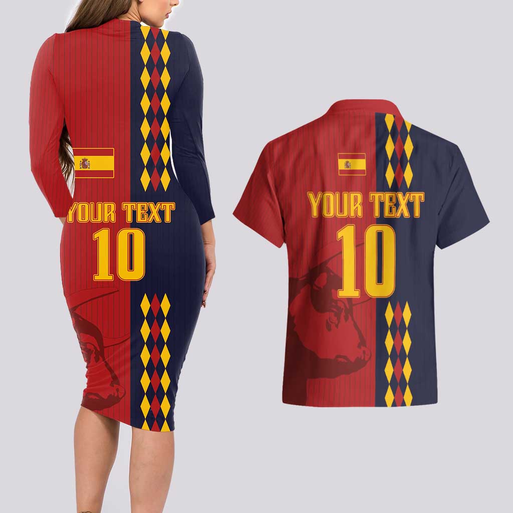Custom Spain Football 2024 Go Champion Couples Matching Long Sleeve Bodycon Dress and Hawaiian Shirt - Wonder Print Shop