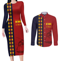 Custom Spain Football 2024 Go Champion Couples Matching Long Sleeve Bodycon Dress and Long Sleeve Button Shirt - Wonder Print Shop
