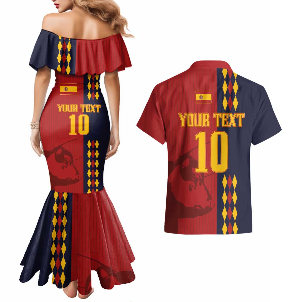 Custom Spain Football 2024 Go Champion Couples Matching Mermaid Dress and Hawaiian Shirt - Wonder Print Shop