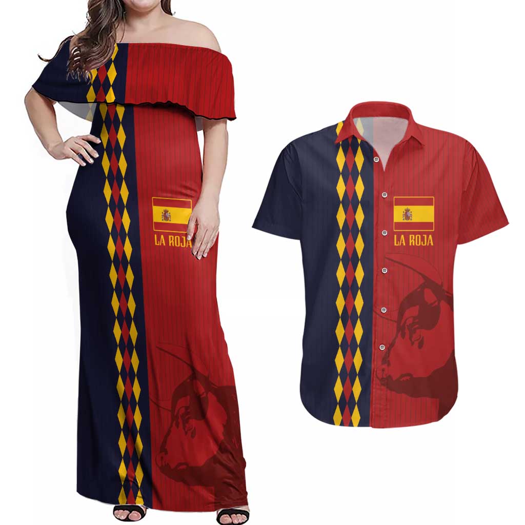 Custom Spain Football 2024 Go Champion Couples Matching Off Shoulder Maxi Dress and Hawaiian Shirt - Wonder Print Shop