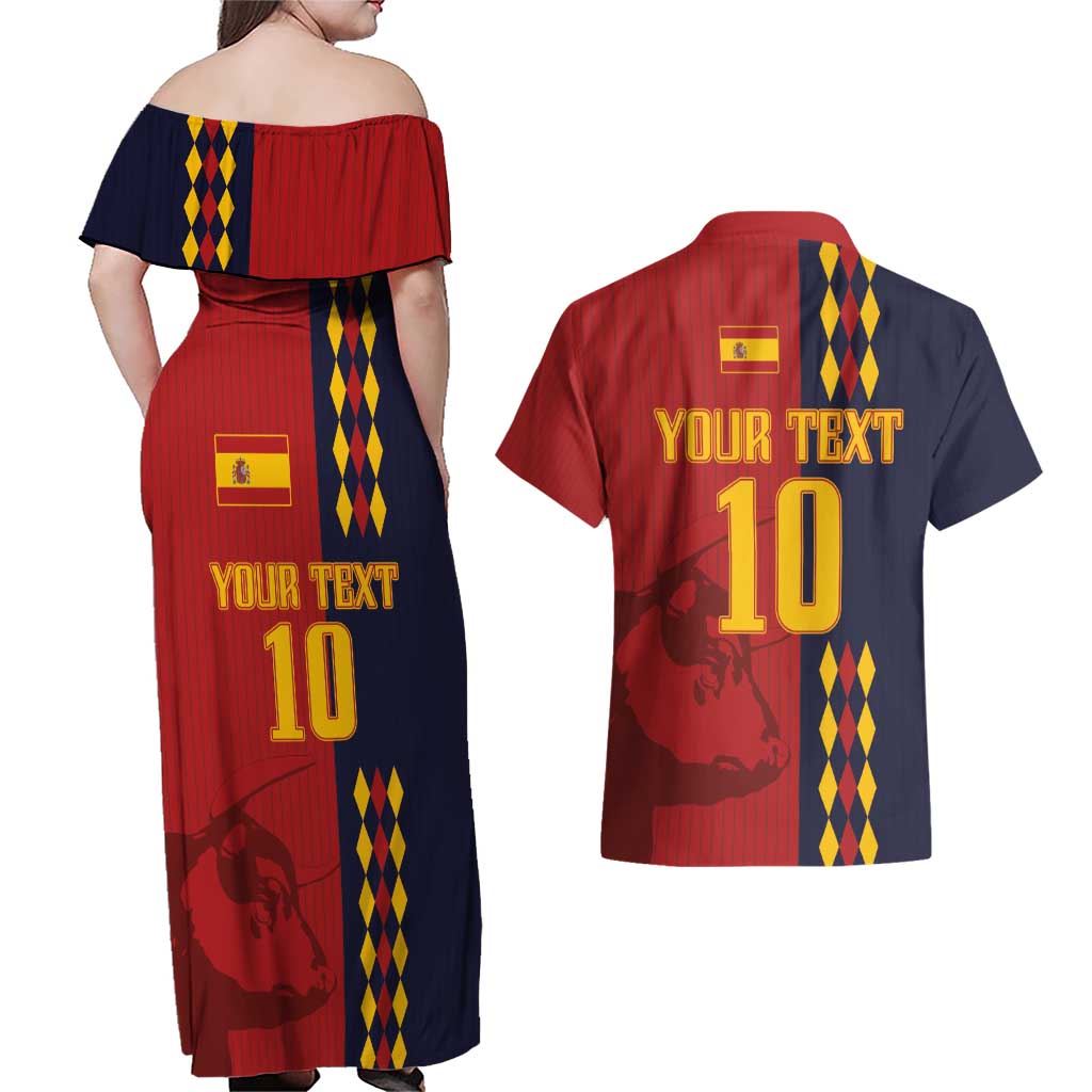 Custom Spain Football 2024 Go Champion Couples Matching Off Shoulder Maxi Dress and Hawaiian Shirt - Wonder Print Shop