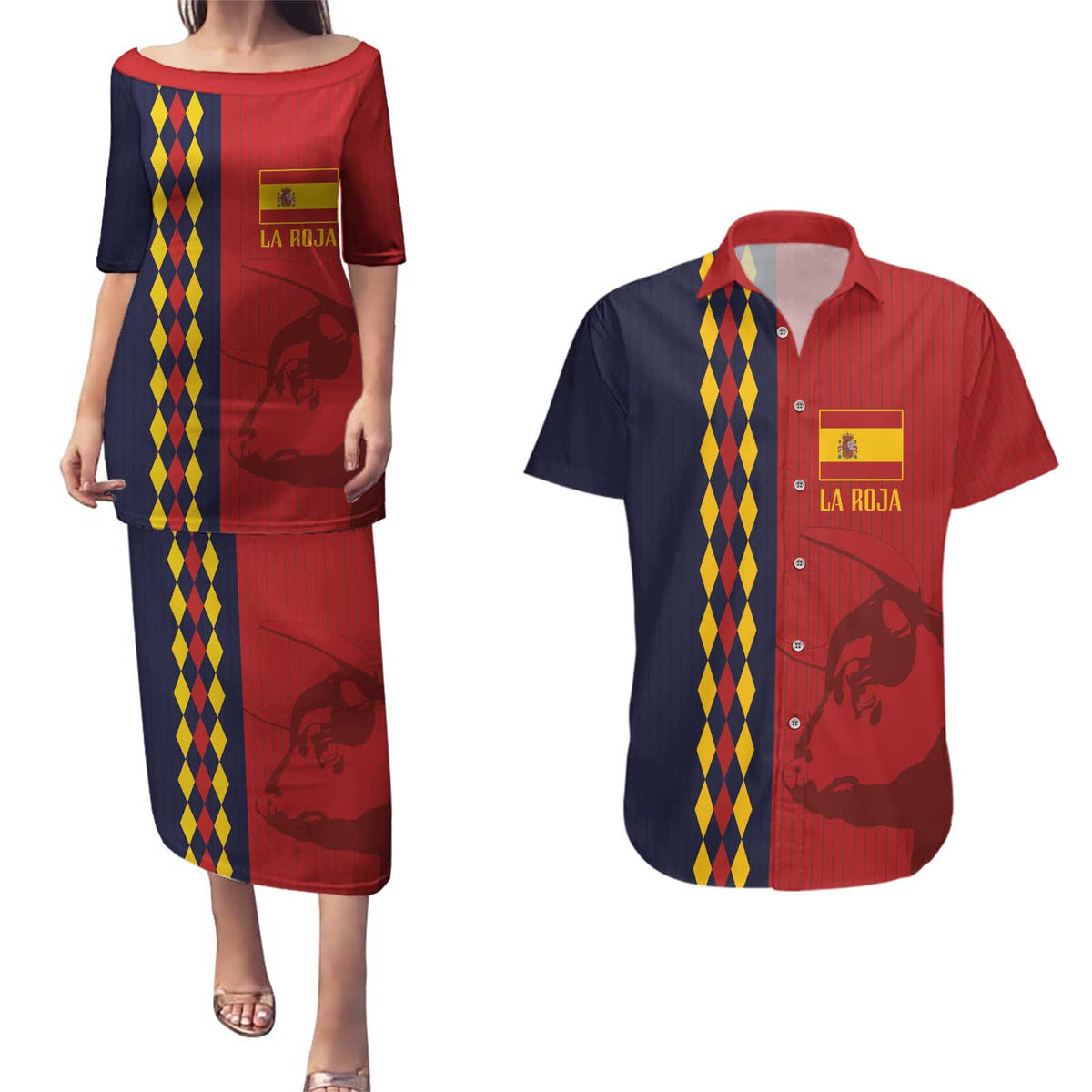 Custom Spain Football 2024 Go Champion Couples Matching Puletasi and Hawaiian Shirt - Wonder Print Shop