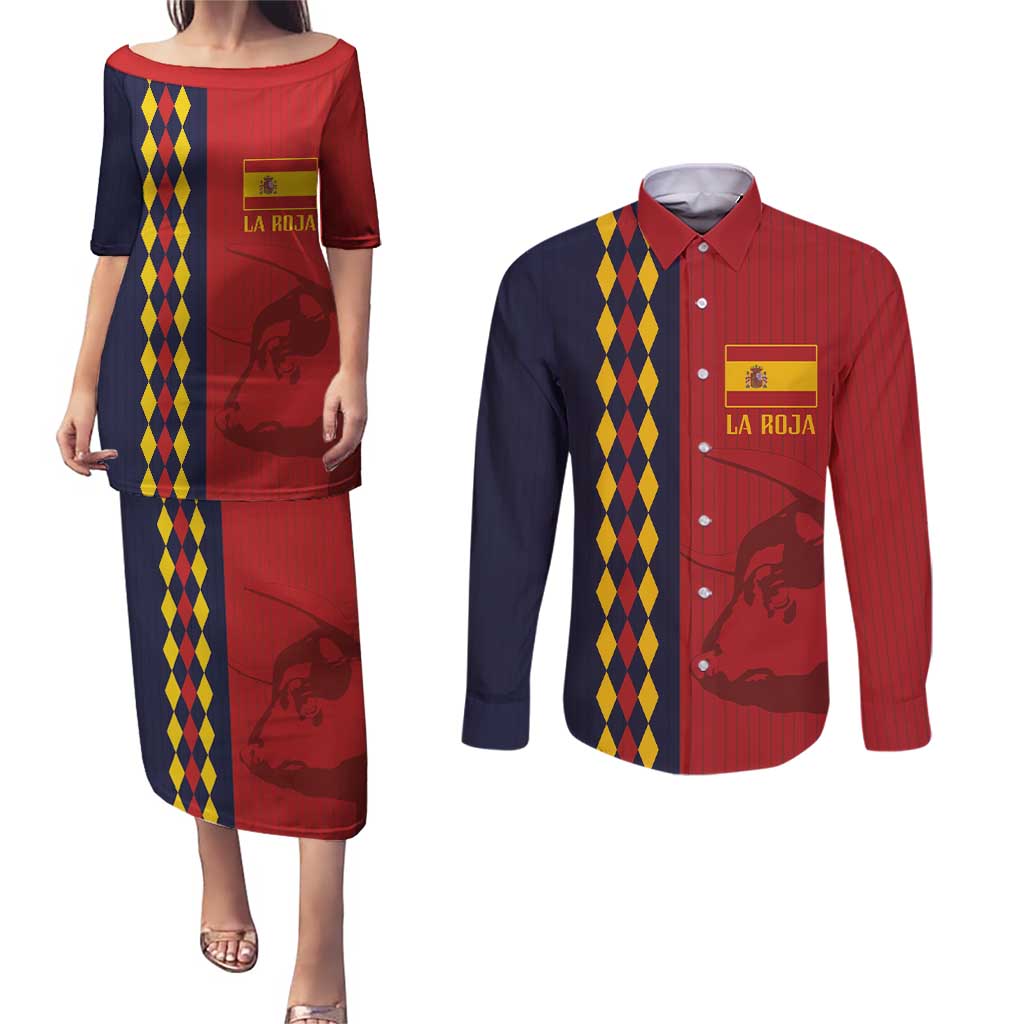 Custom Spain Football 2024 Go Champion Couples Matching Puletasi and Long Sleeve Button Shirt - Wonder Print Shop