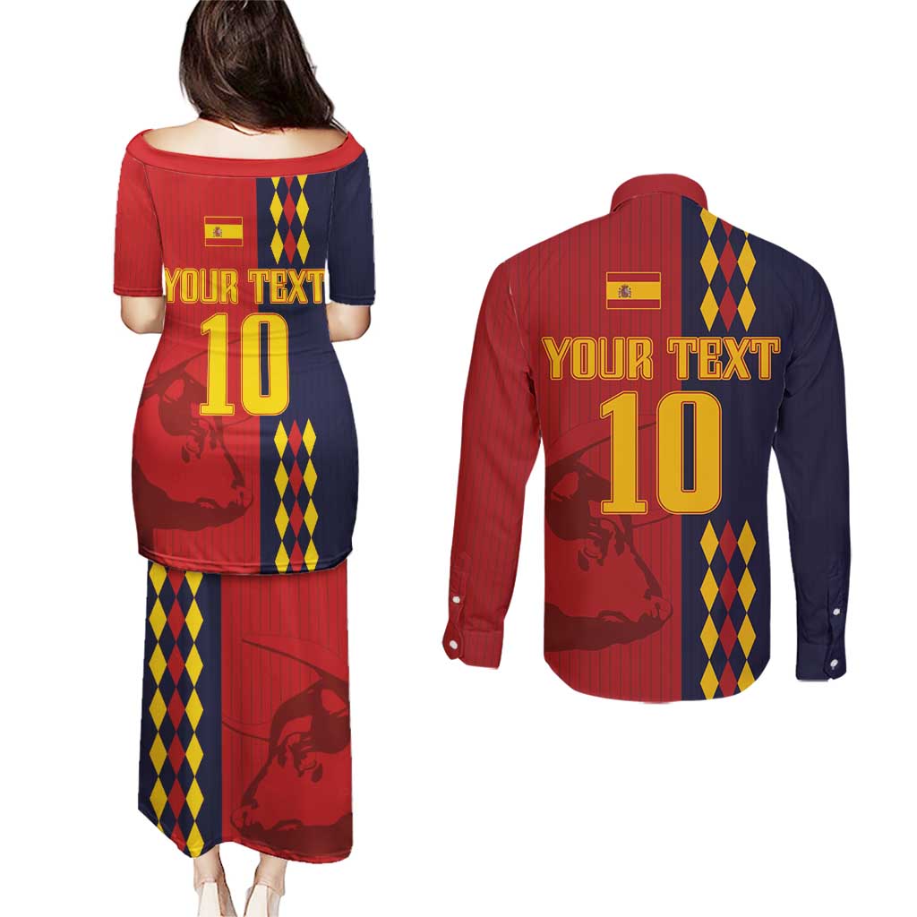 Custom Spain Football 2024 Go Champion Couples Matching Puletasi and Long Sleeve Button Shirt - Wonder Print Shop