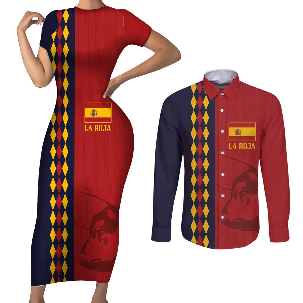 Custom Spain Football 2024 Go Champion Couples Matching Short Sleeve Bodycon Dress and Long Sleeve Button Shirt - Wonder Print Shop